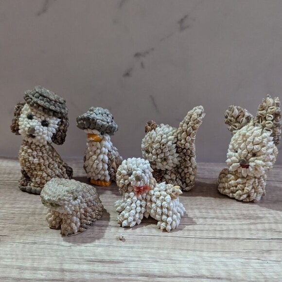 Set Of 6 Adorable Seashell Animal Figurines dog rabbit frog squirrel duck - Picture 5 of 8